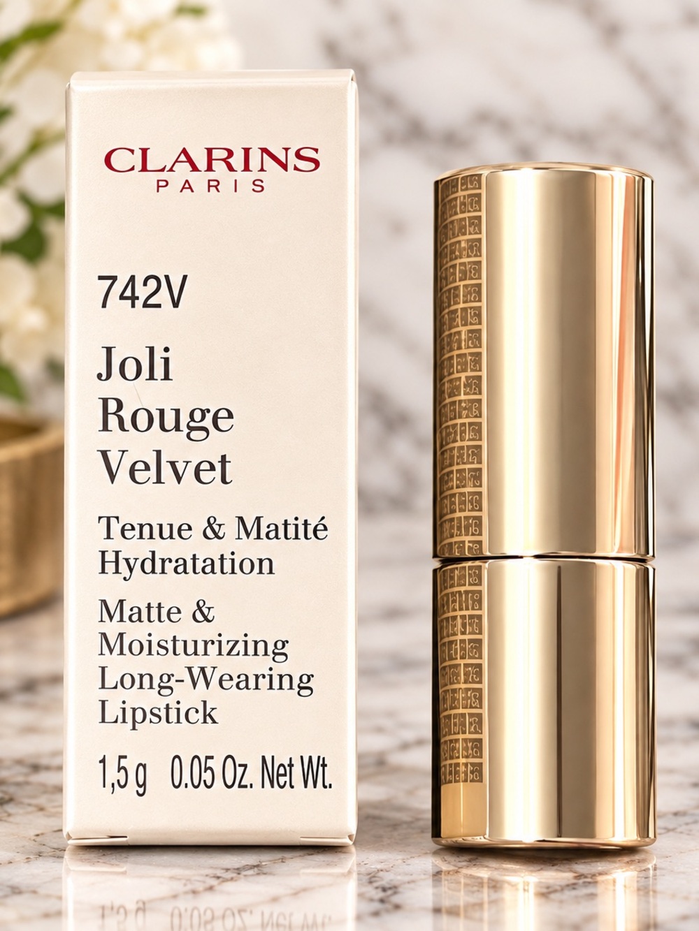 Clarins Joli Rouge Velvet Lipstick 742V Joli Rouge Matte Moisturizing 0.05 oz